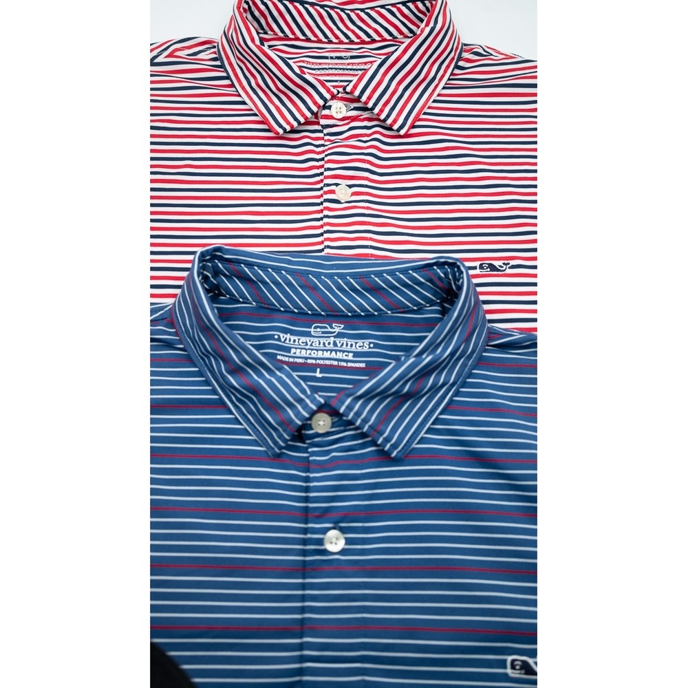 Lot of 2 Vineyard Vines Performance Red White and Blue Polo Shirts Mens Golf L
